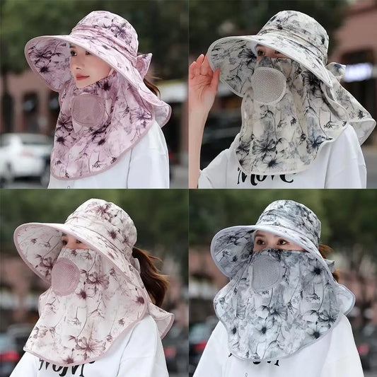 Women's Wide Brim Sun Hat with Detachable Face Mask β UV Protection