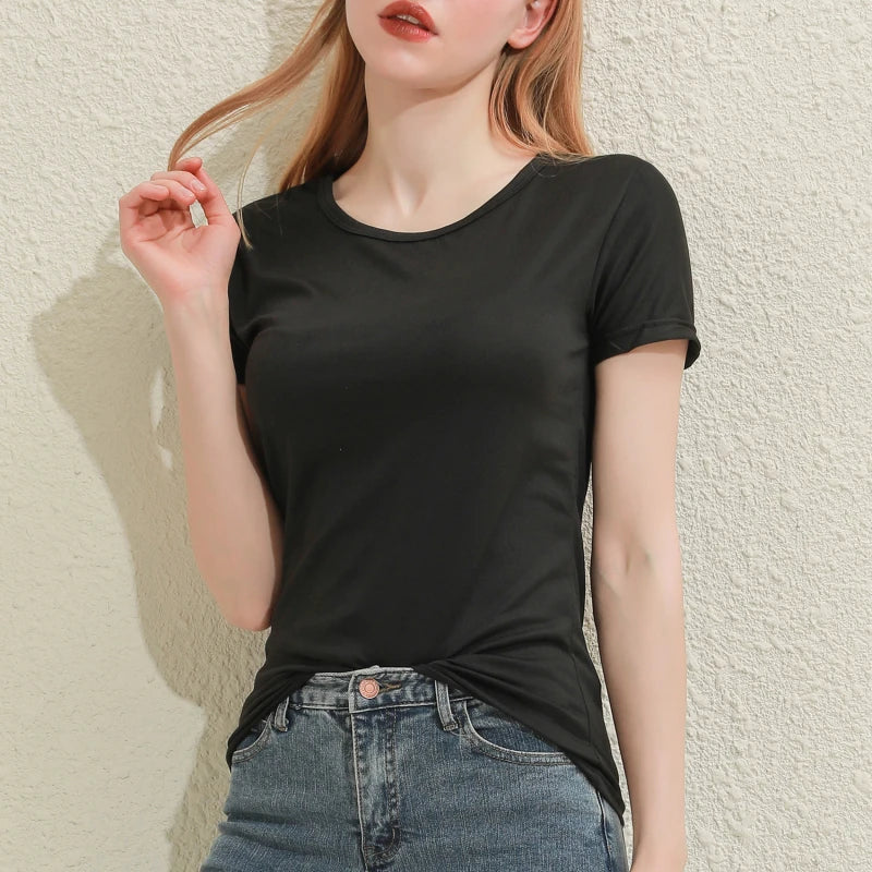 Women's Solid Cotton V-Neck T-Shirt | Short Sleeve Slim Casual Tee in White & Black