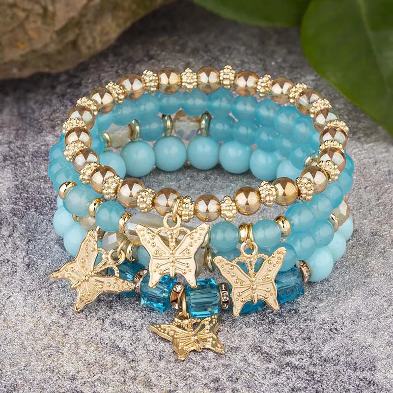 Butterfly Beaded Bracelet Set (4 Pcs)