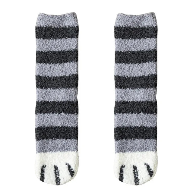 Women's Kawaii Novelty Socks – Cute 3D Dog & Cat Paw Print Fleece Socks