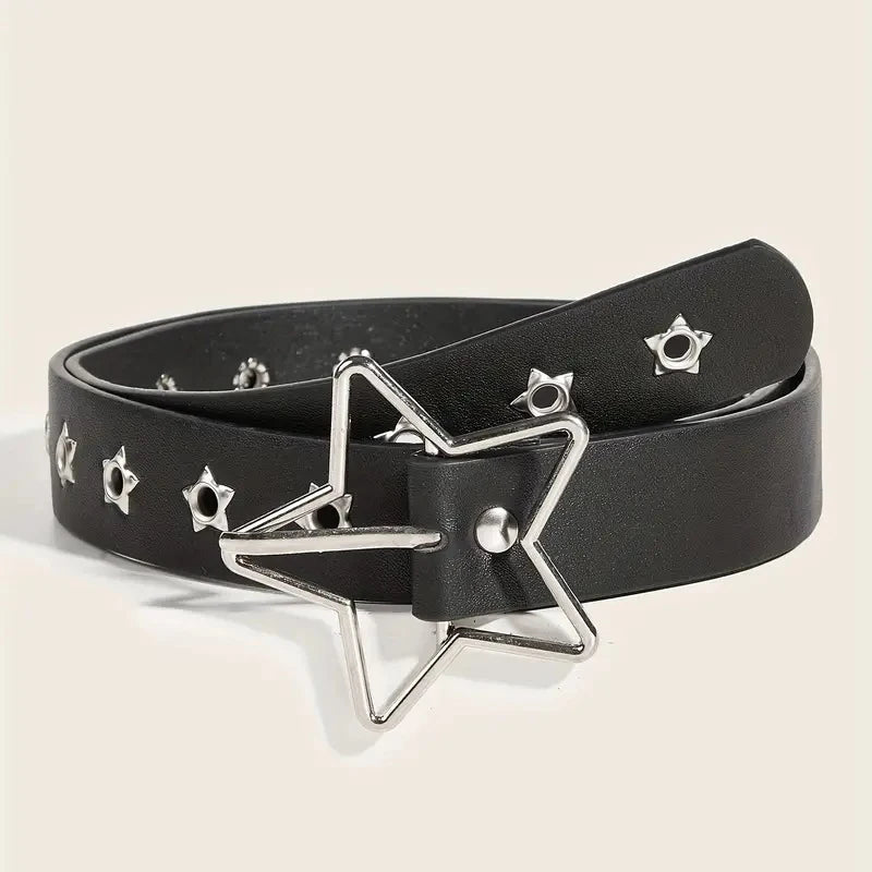 Y2K Punk Star Eyelet Belt – Goth PU Leather Rivet Belt