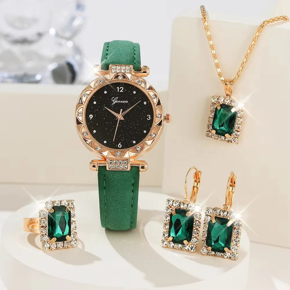 Women's Luxury Rhinestone Watch Set | 5pcs Elegant Fashion Quartz Wristwatch & Bracelet Gift