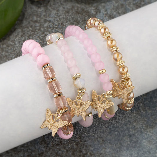 Butterfly Beaded Bracelet Set (4 Pcs)