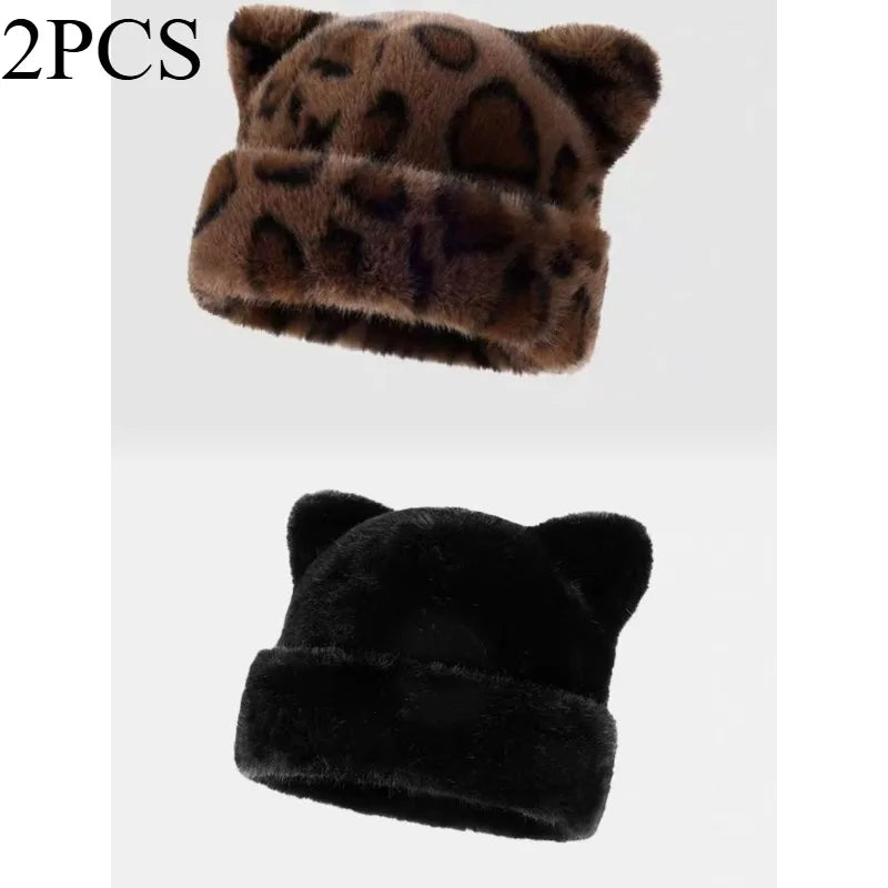 Women's Plush Teddy Bear Beanie – Cute Animal Print Knit Hat | Warm & Cozy