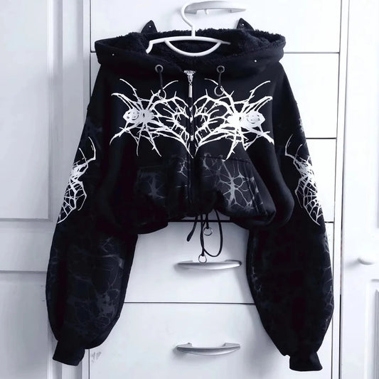 Y2K Punk Rock Zip-Up Hoodie β Harajuku Grunge Loose Fleece Sweatshirt