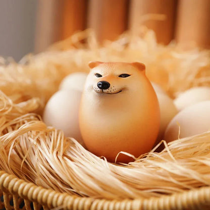 Dog & Egg Shiba Inu Desk Figurine | Creative Realistic Egg-Shaped Home Office Decor & Christmas Gift