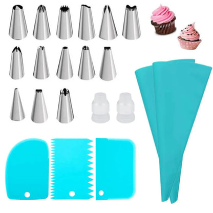 Silicone Piping Bags & Tips Set – Reusable Pastry Decorating Kit with Stainless Steel Nozzles
