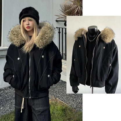 Harajuku Safari Hooded Jacket – Y2K Streetwear Zip-Up Coat