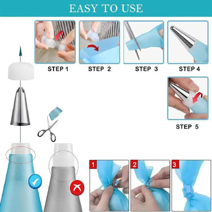 Silicone Piping Bags & Tips Set – Reusable Pastry Decorating Kit with Stainless Steel Nozzles