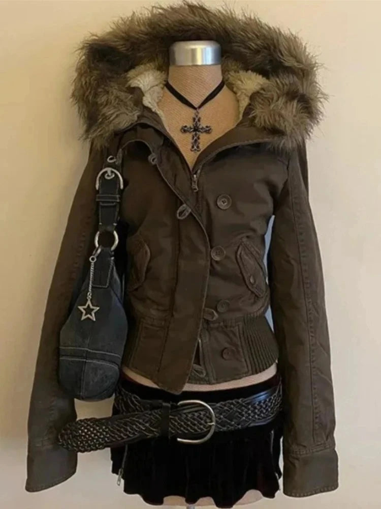 Harajuku Safari Hooded Jacket – Y2K Streetwear Zip-Up Coat