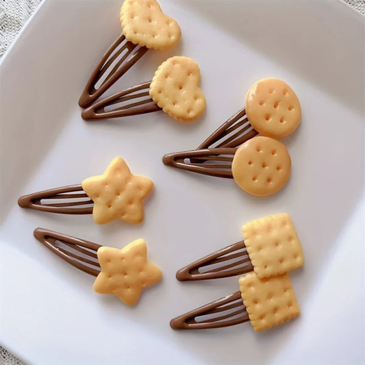Women's & Girls' Biscuit Theme Hair Clips | 8pcs Adorable Simulation Cookie Hairpins Set