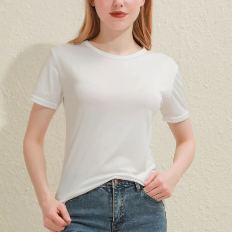 Women's Solid Cotton V-Neck T-Shirt | Short Sleeve Slim Casual Tee in White & Black