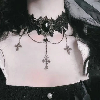 Women's Neo-Gothic Lace Choker Necklace