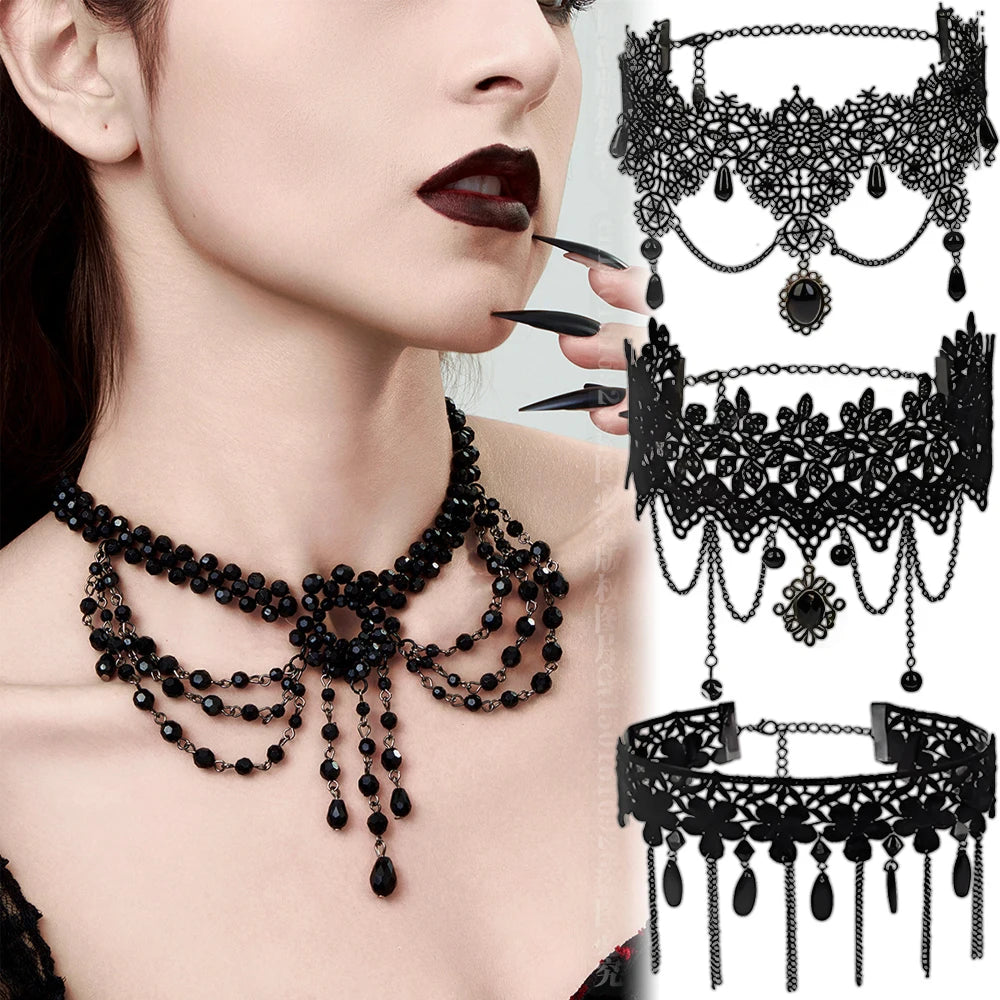 Women's Neo-Gothic Lace Choker Necklace