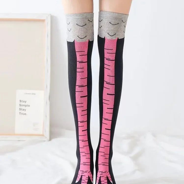 Men's Funny 3D Chicken Print Thigh High Socks | Cartoon Cosplay Cotton Fashion Socks