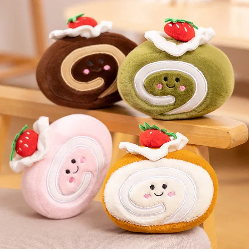 Stuffed Strawberry Swiss Roll Plush Toy | Cute Cream Snack Cake Plushie for Kids & Party Decor