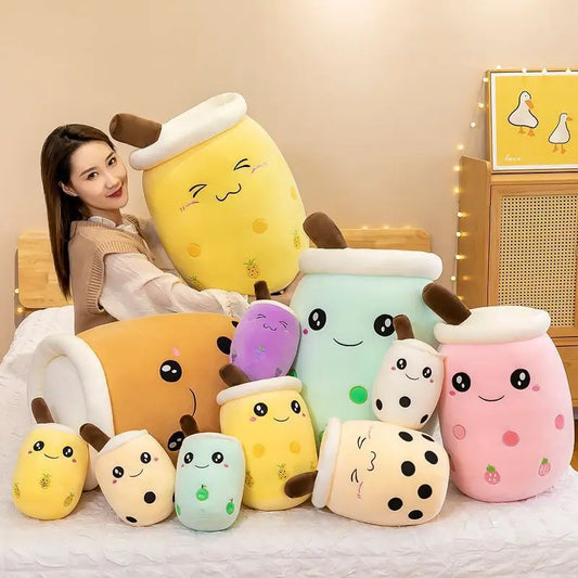 Cute Boba Bubble Tea Plush Toy | 24cm Soft Kawaii Milk Cup Plushie Gift for Kids & Adults