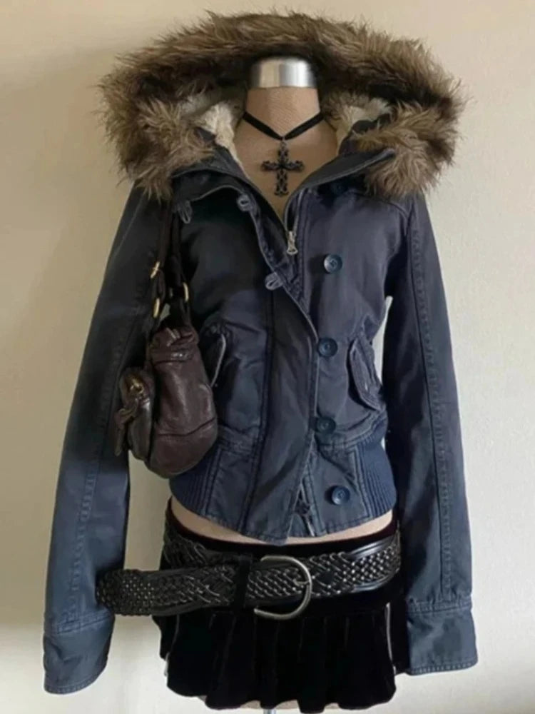 Harajuku Safari Hooded Jacket – Y2K Streetwear Zip-Up Coat