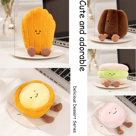Delicious Dessert Plush Dolls | 10–14cm Smiling Egg Tart, Macaron & Madeleine Food Plushies