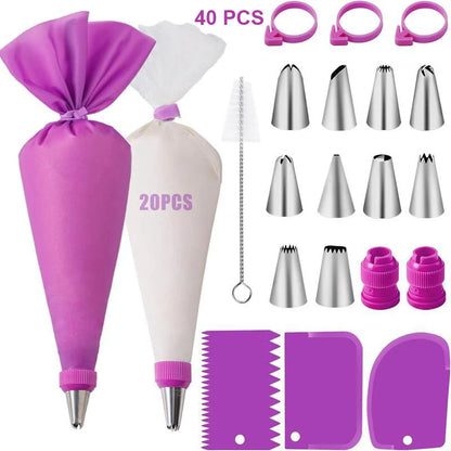 Silicone Piping Bags & Tips Set – Reusable Pastry Decorating Kit with Stainless Steel Nozzles