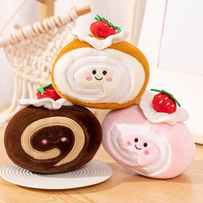 Stuffed Strawberry Swiss Roll Plush Toy | Cute Cream Snack Cake Plushie for Kids & Party Decor