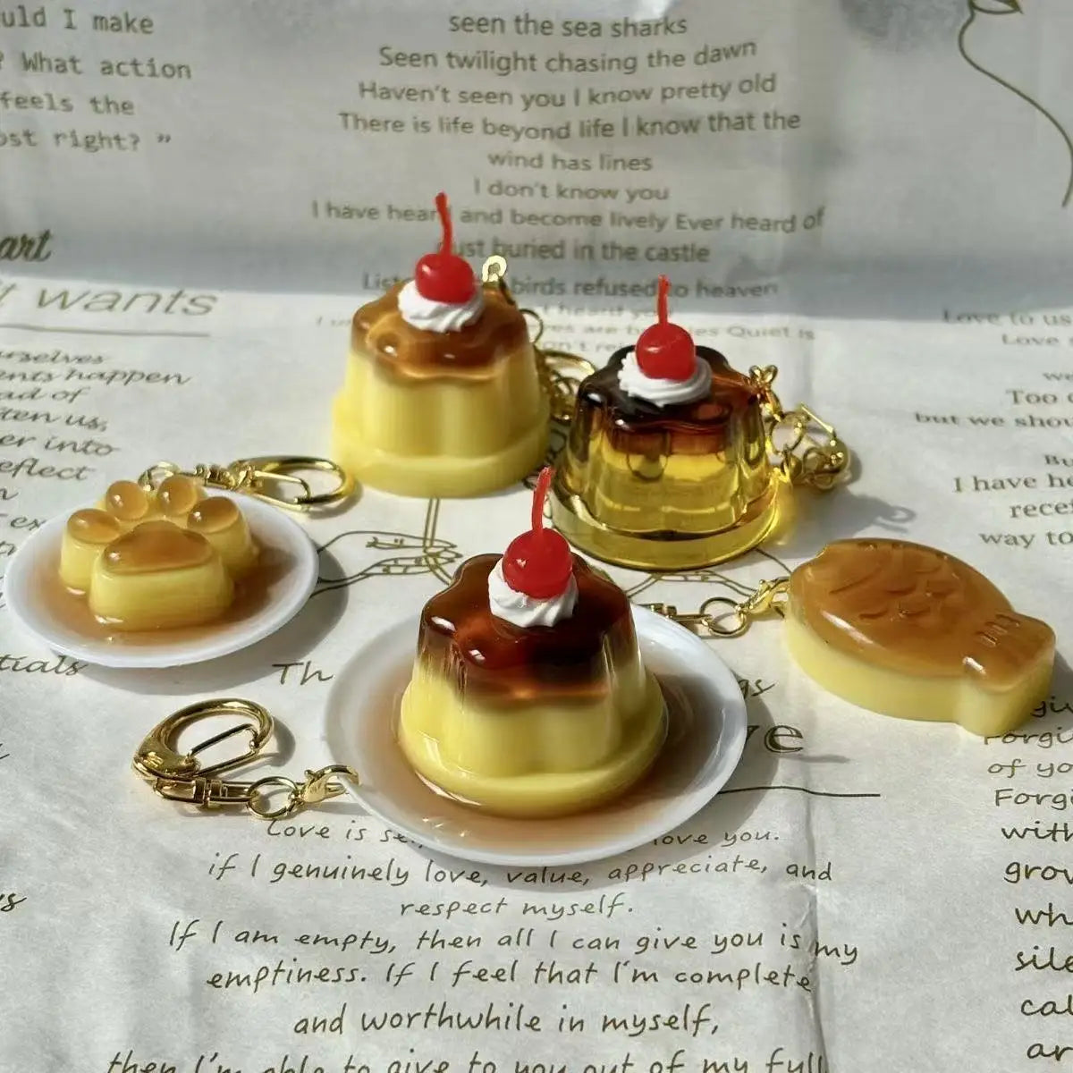Cherry Pudding Keychain | Cute Caramel Cold Drink Snack Pendant Bag Accessory