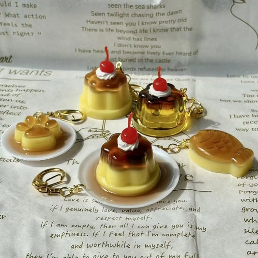 Cherry Pudding Keychain | Cute Caramel Cold Drink Snack Pendant Bag Accessory