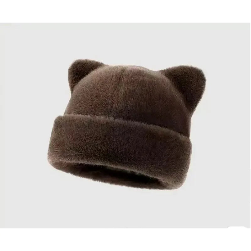 Women's Plush Teddy Bear Beanie – Cute Animal Print Knit Hat | Warm & Cozy