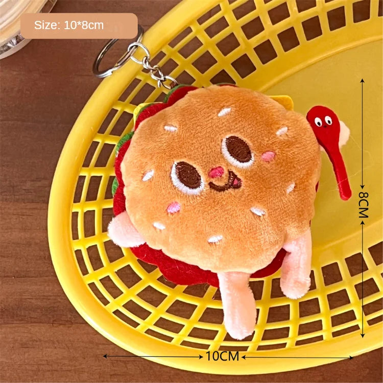 French Fries & Hamburger Plush Keychain | Cute Couple Backpack Hanging Food Decoration & Car Charm