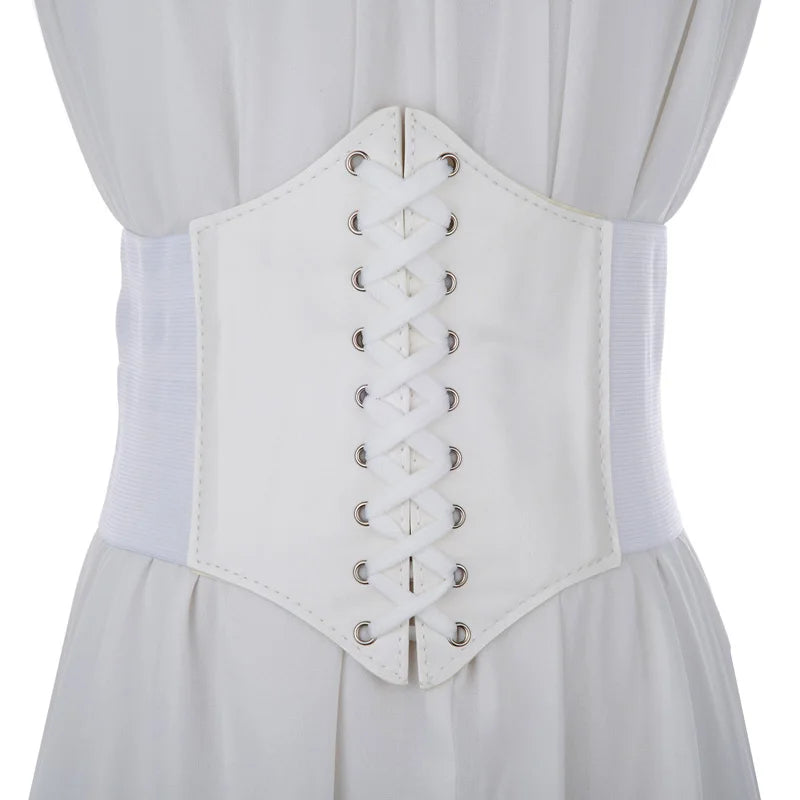 Women's Punk Corset Wide Belt | PU Leather Elastic High Waist Slimming Cummerbund