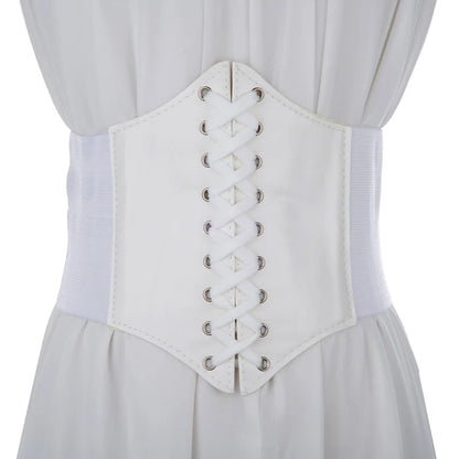 Women's Punk Corset Wide Belt | PU Leather Elastic High Waist Slimming Cummerbund
