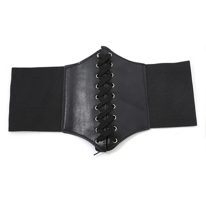 Women's Punk Corset Wide Belt | PU Leather Elastic High Waist Slimming Cummerbund