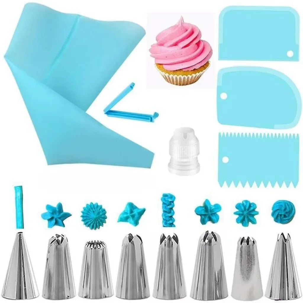 Silicone Piping Bags & Tips Set – Reusable Pastry Decorating Kit with Stainless Steel Nozzles