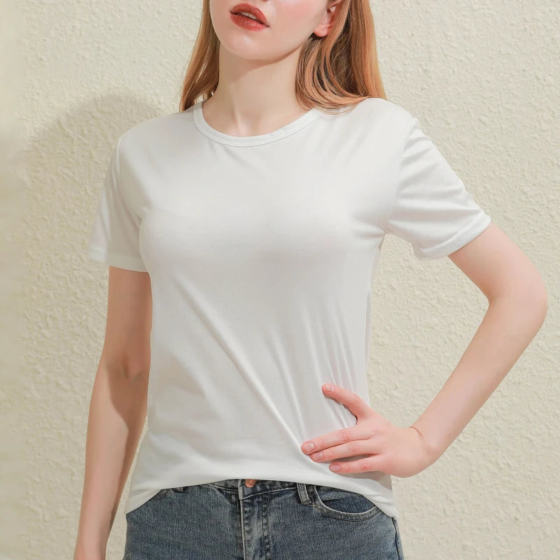 Women's Solid Cotton V-Neck T-Shirt | Short Sleeve Slim Casual Tee in White & Black