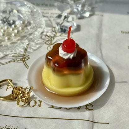 Cherry Pudding Keychain | Cute Caramel Cold Drink Snack Pendant Bag Accessory
