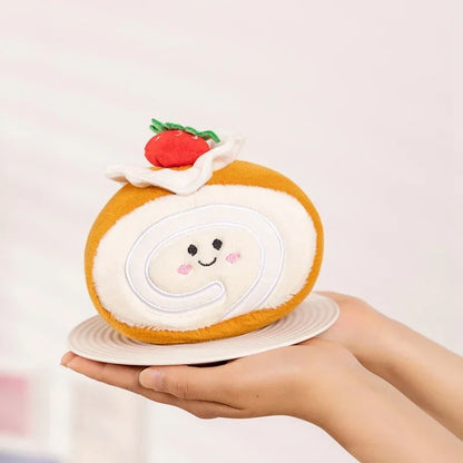 Stuffed Strawberry Swiss Roll Plush Toy | Cute Cream Snack Cake Plushie for Kids & Party Decor