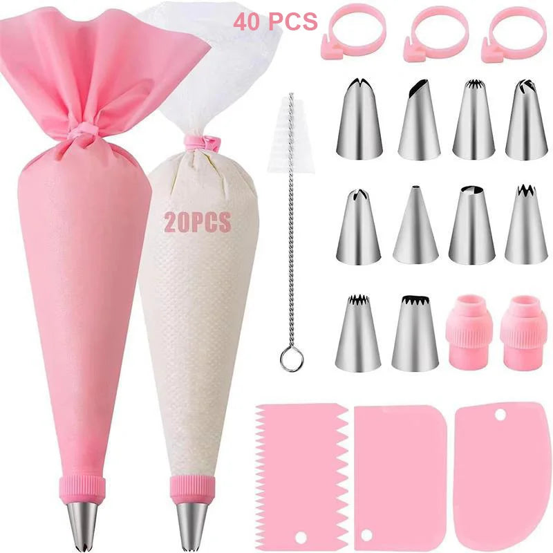 Silicone Piping Bags & Tips Set – Reusable Pastry Decorating Kit with Stainless Steel Nozzles