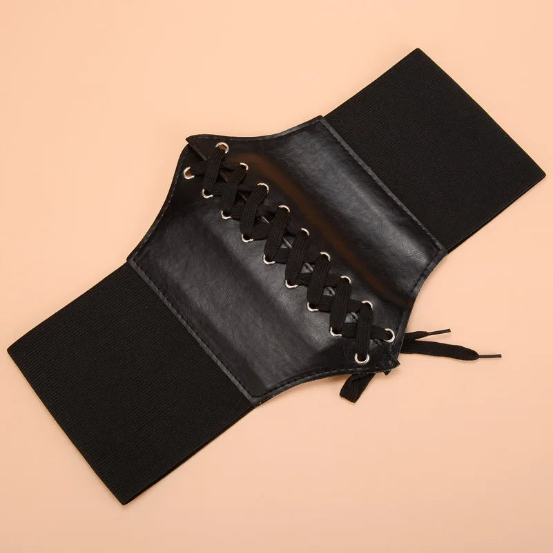 Women's Punk Corset Wide Belt | PU Leather Elastic High Waist Slimming Cummerbund