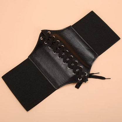 Women's Punk Corset Wide Belt | PU Leather Elastic High Waist Slimming Cummerbund