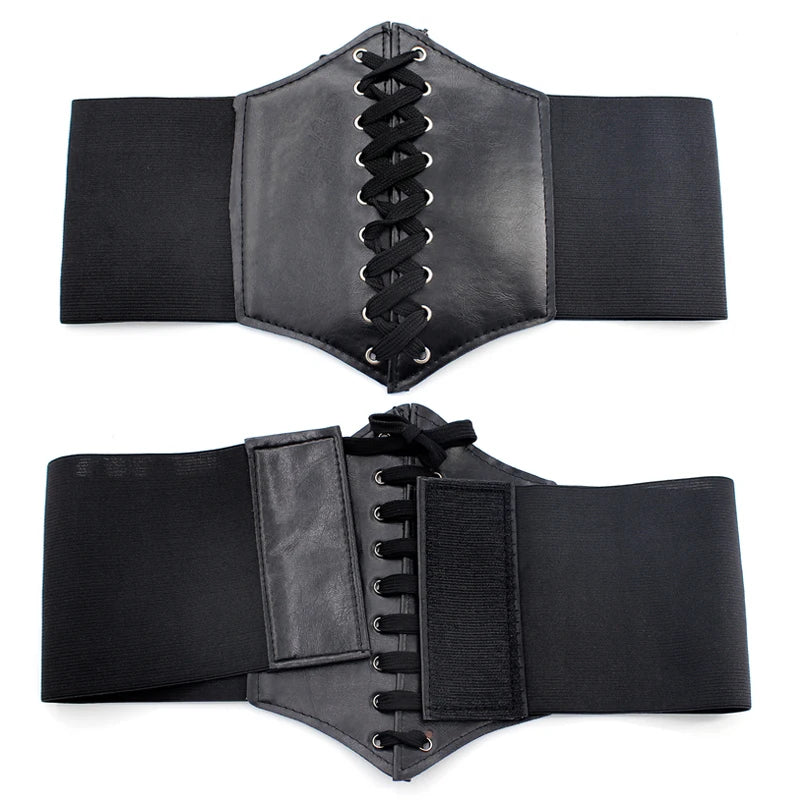 Women's Punk Corset Wide Belt | PU Leather Elastic High Waist Slimming Cummerbund