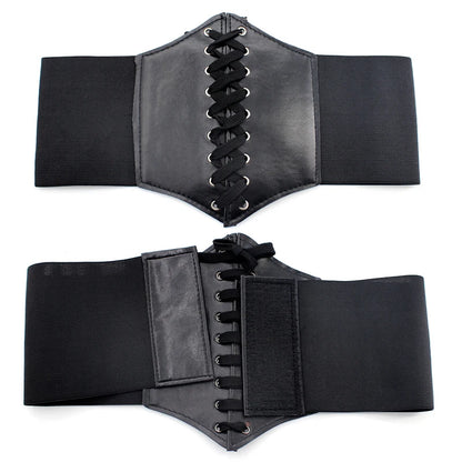 Women's Punk Corset Wide Belt | PU Leather Elastic High Waist Slimming Cummerbund