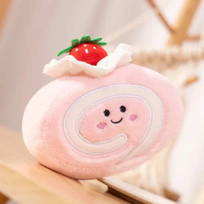Stuffed Strawberry Swiss Roll Plush Toy | Cute Cream Snack Cake Plushie for Kids & Party Decor