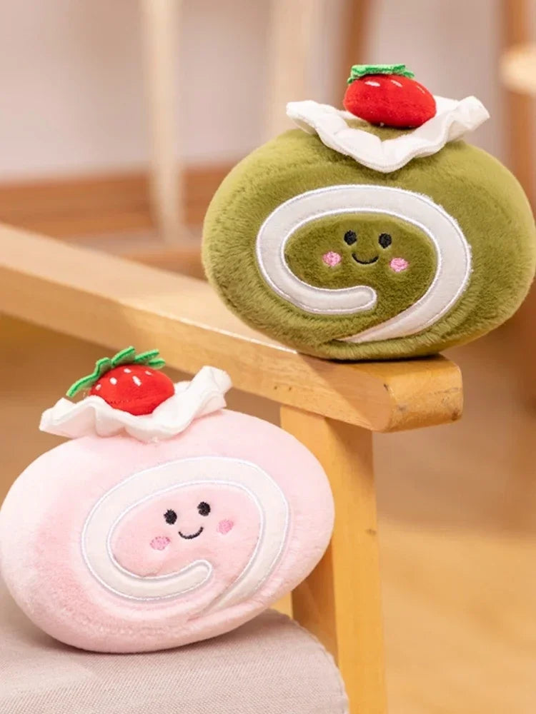 Stuffed Strawberry Swiss Roll Plush Toy | Cute Cream Snack Cake Plushie for Kids & Party Decor