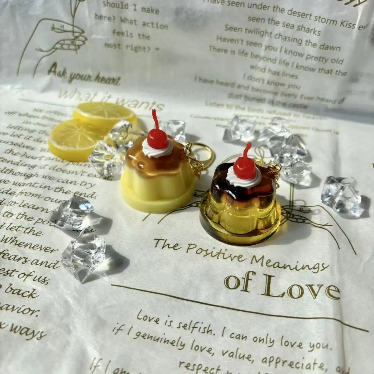 Cherry Pudding Keychain | Cute Caramel Cold Drink Snack Pendant Bag Accessory