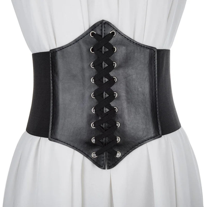 Women's Punk Corset Wide Belt | PU Leather Elastic High Waist Slimming Cummerbund