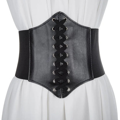 Women's Punk Corset Wide Belt | PU Leather Elastic High Waist Slimming Cummerbund