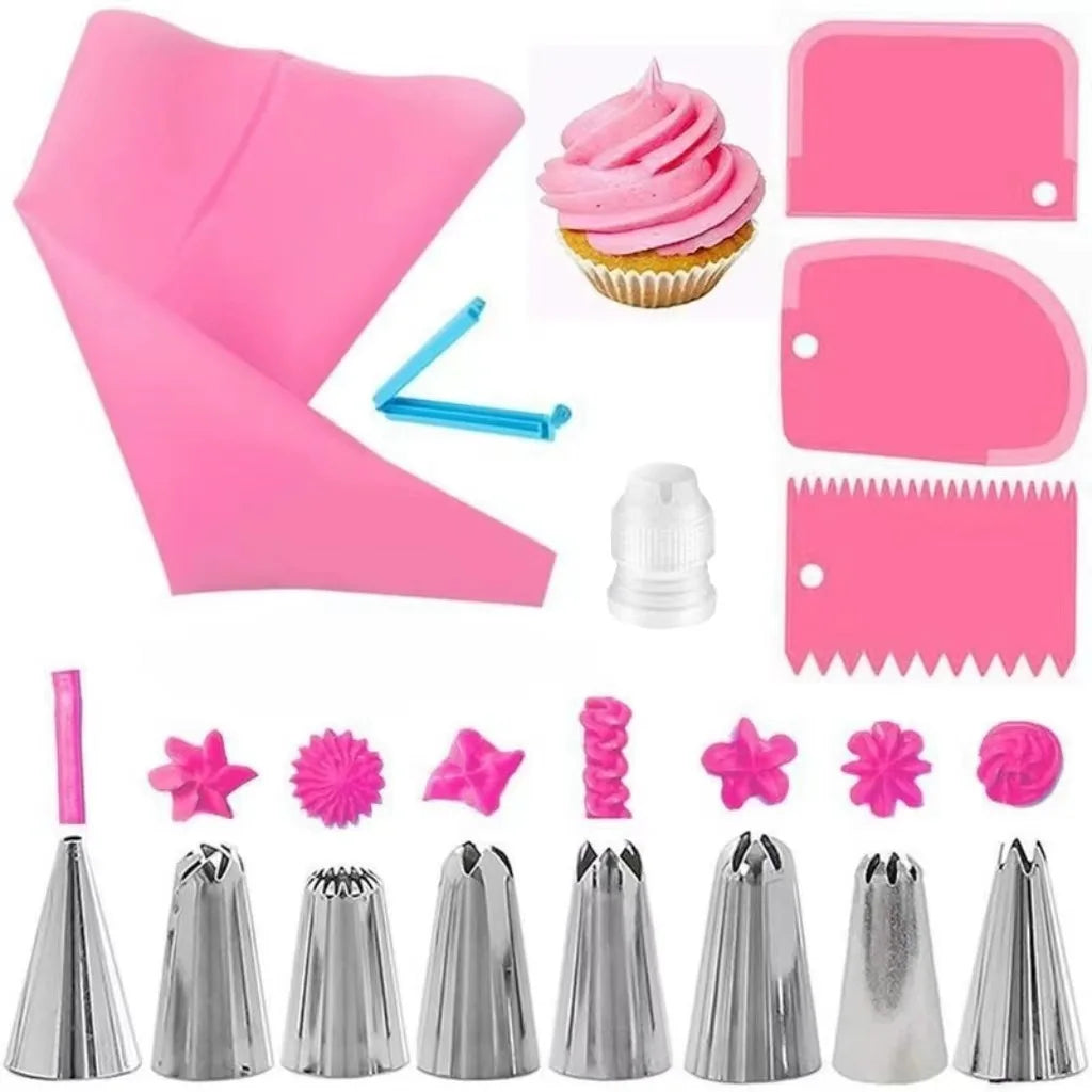 Silicone Piping Bags & Tips Set – Reusable Pastry Decorating Kit with Stainless Steel Nozzles