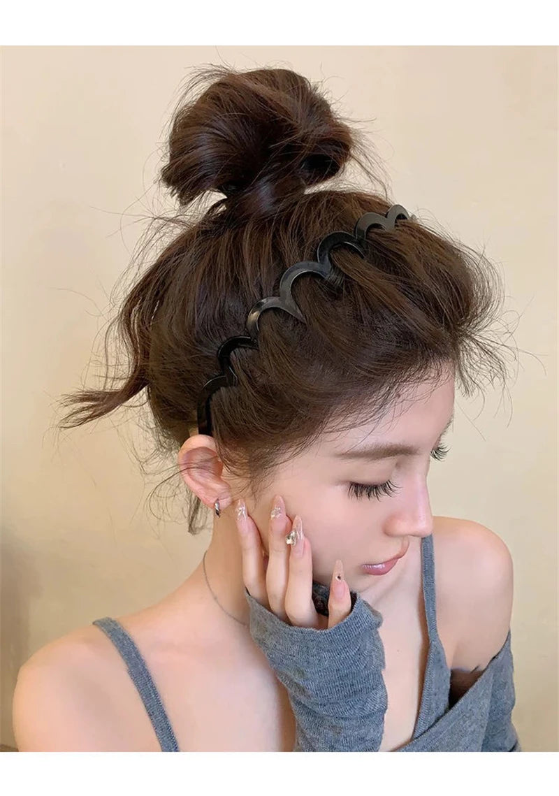 Women's Korean Hair Comb Headband | Plastic U-Shape Non-Slip Fluffy Top Hair Hoop Accessory