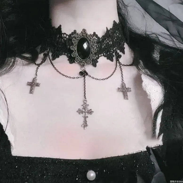 Women's Neo-Gothic Lace Choker Necklace