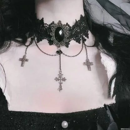 Women's Neo-Gothic Lace Choker Necklace